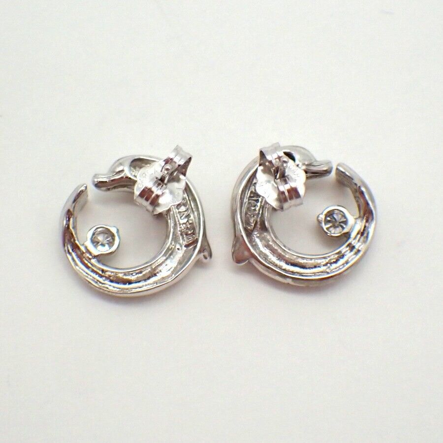 Dolphin Stud Earrings Diamond Accents 14K White G… - image 3