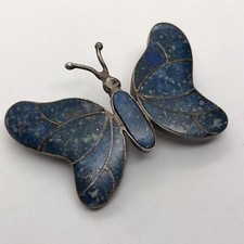 10g 925 FINE 970 SILVER BUTTERFLY LAPIS LAZULI PIN BROOCH INLAY GEMSTONE