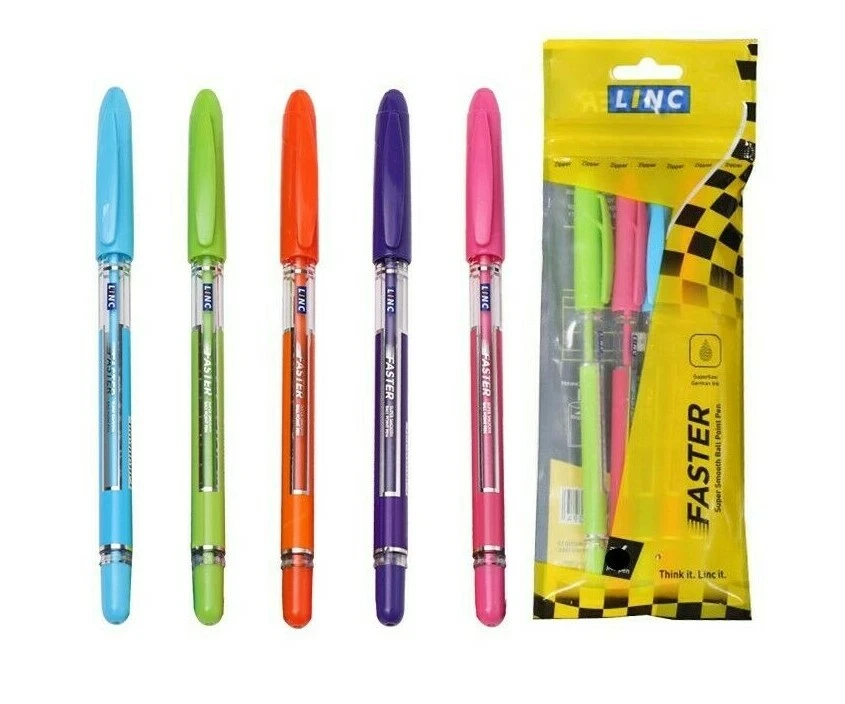 5x Linc FASTER Ball pen BLUE 0.7 mm Tip Smooth writing Comfortable Grip