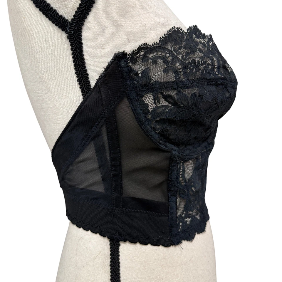 Vintage Fleur de Lace by Smoothie Black Lace Bustier 36Cc - Image 3 of 4