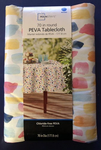 MAINSTAYS 70 INCH ROUND PEVA TABLECLOTH NWT!