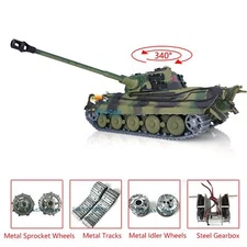 7.0 Henglong 2.4G 3888A King Tiger RTR 1/16 RC Tank Metal Track IR BB Shoot Smog