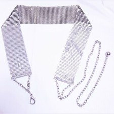 Vintage Silver Liquid Metal Mesh Shimmering Chain Mail Belt Adjustable 44" S-XL