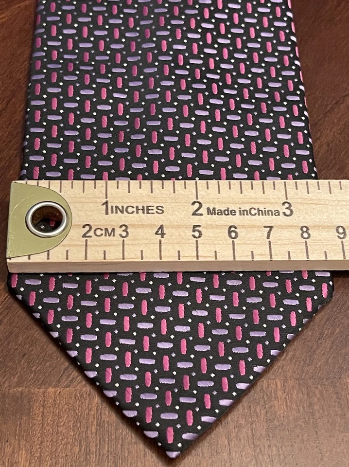 Corbata Adolfo Rosa Negra Hecha a Mano 100% Poliéster Hombre Hecha en China Foto 4 de 4