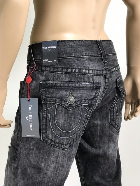 $349 Ricky True Religion Men Jeans Super T Black Ripped 31 32 33 34 36 Rope Mega | eBay
