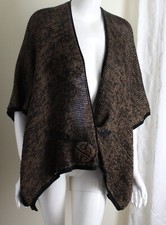 Soft Surroundings Brown Silky Asian Front Wrap Poncho Sweater O/S S M L XL