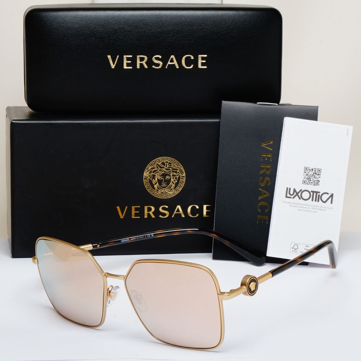 Versace Sunglasses Gold Mirror Brown Square Medusa MOD VE 2227