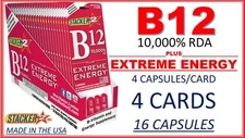 4 Genuine Stacker Two B12 Extreme Energy 4/Card (Lot of 4X Cards) = 16 Capsules