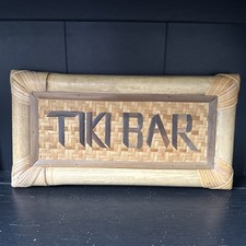 Tiki Bar Bamboo  Wicker Sign Tropical Wall Hanging Decor 8"x16"
