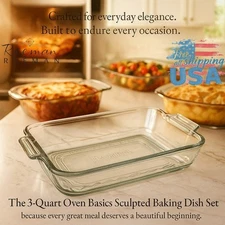 Anchor Hocking 3 Quart Oven Basics Glass Sculpted Baking Dish Set of 3 Free Ship