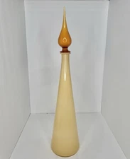 Vintage MCM Empoli Butterscotch Cased Glass 25” Genie Bottle Decanter W/stopper