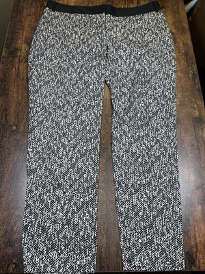Express Editor Pants Women's 12R Ankle High Rise Black White Print Pockets
