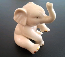 Lenox 2.5" Ivory White Elephant Sitting Trunk Raised Animal Gold Trim Figurine