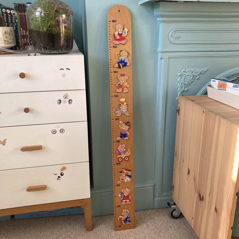 VINTAGE 80ER JAHRE HOLZ BÄR THEMA MESSSTAB HÖHTENTABELLE, MERTENSKUNST - Bild 2 von 4