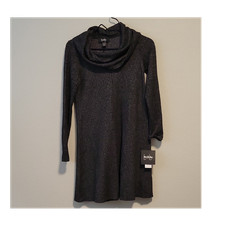 by & by Heather Black Sweater Dress Cowl Neck Long Sleeve Short Size S
