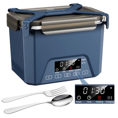 Cordless Electric Lunch Box, 1.2L Self Heating Lunch Box Battery Powered with...