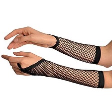 Ypser Women's Long Fishnet Mesh Gloves Nylon Lace Fingerless with Finger Black