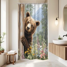 Small Stall Bear Single Half Wildlife Animal Bathroom Shower Curtain Set