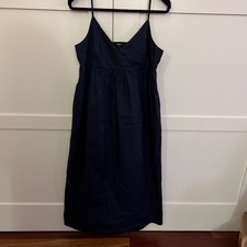 Quince Organic Cotton Maxi Dress Sleeveless Strappy V-Neck Navy Blue Size Large 