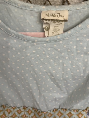 Matilda Jane Girls 4 Long Sleeve Dress Light Blue Polka Dots EUC - Picture 3 of 4