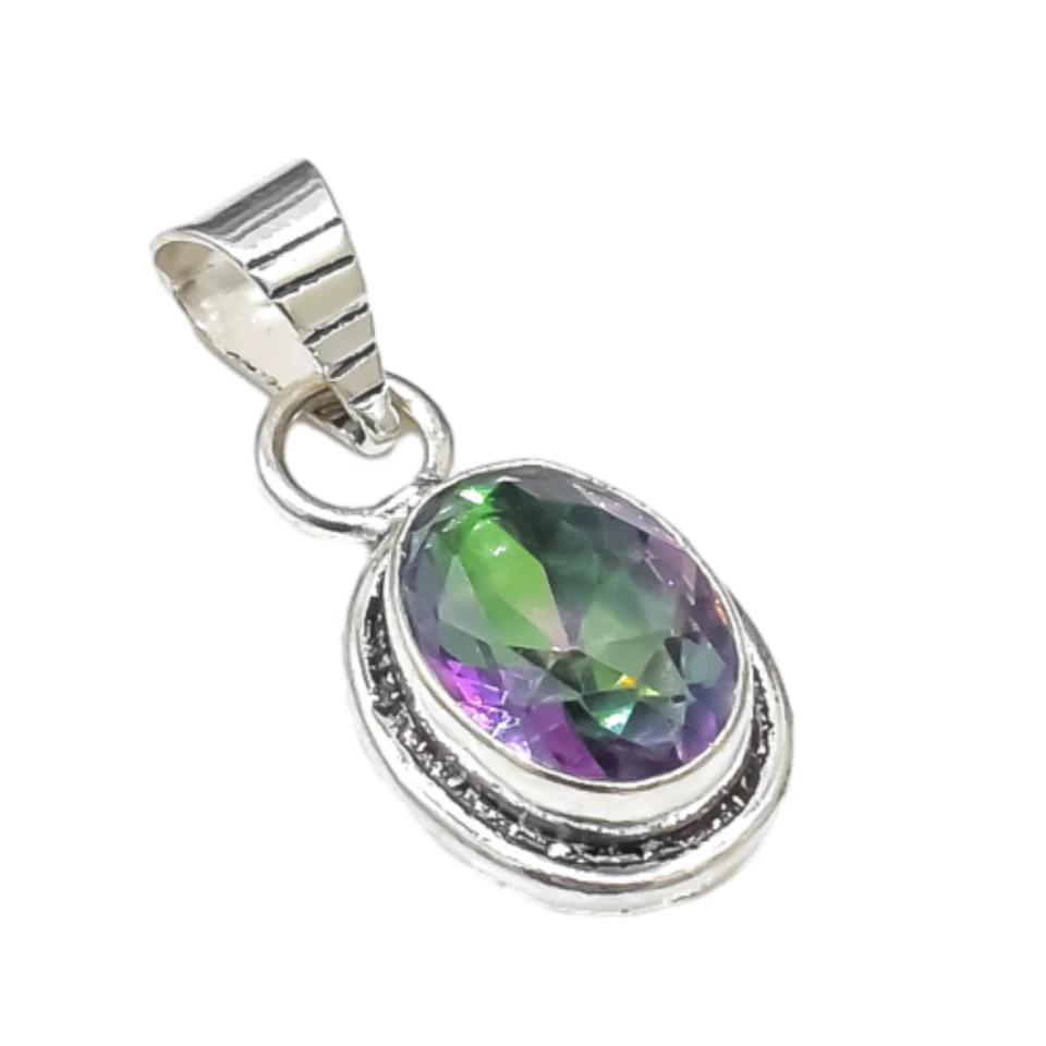 Mystic Topaz Gemstone Handmade 925 Sterling Silver Jewelry Pendant Size-1" - Image 4 of 4