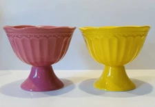 Set 2 Classic Tulip Shaped 10oz Footed Ceramic Pink & Yellow Multi Purpose Bowls