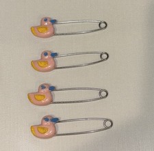 Vintage Pink Duck Safety Pins Lot of 4 Cloth Diaper Baby Shower Craft Japan