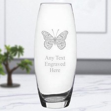 Personalised Engraved Butterfly Design Bullet Glass Vase 26cm Tall