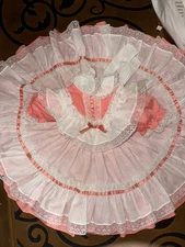 VTG MiniWorld Pinafore Dress Girls 2T Peach Polka Dot Full circle