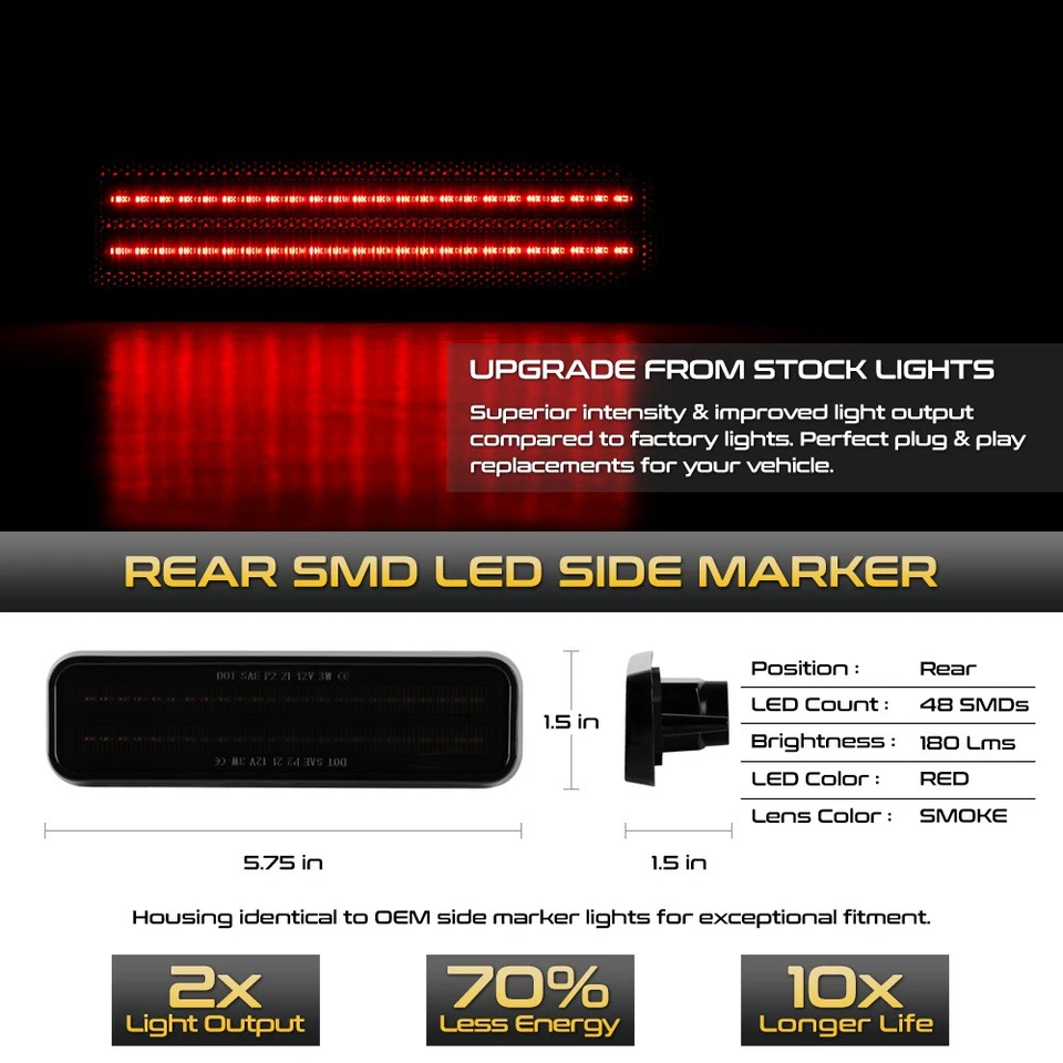 Smoke LED Strip Rear Side Marker Lights For 1970-1974 Duster Barracuda Satellite - Image 2 of 4