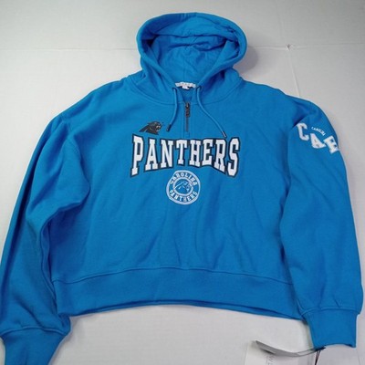 Carolina Panthers Cropped Hoodie Women s Size L Blue 1/4 Zip NFL Team Apparel