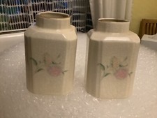 gladstone pottery museum pair of vases, cream with delicate flowers 11cm high