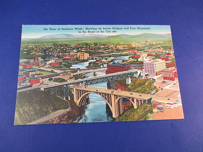 Ariel View Of Spokane Washington Colorful Vintage Postcard PC18 (002)