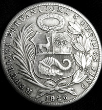 Peru  1926 Un Sol Lima Mint 5 Decimos Silver  A1-23-504