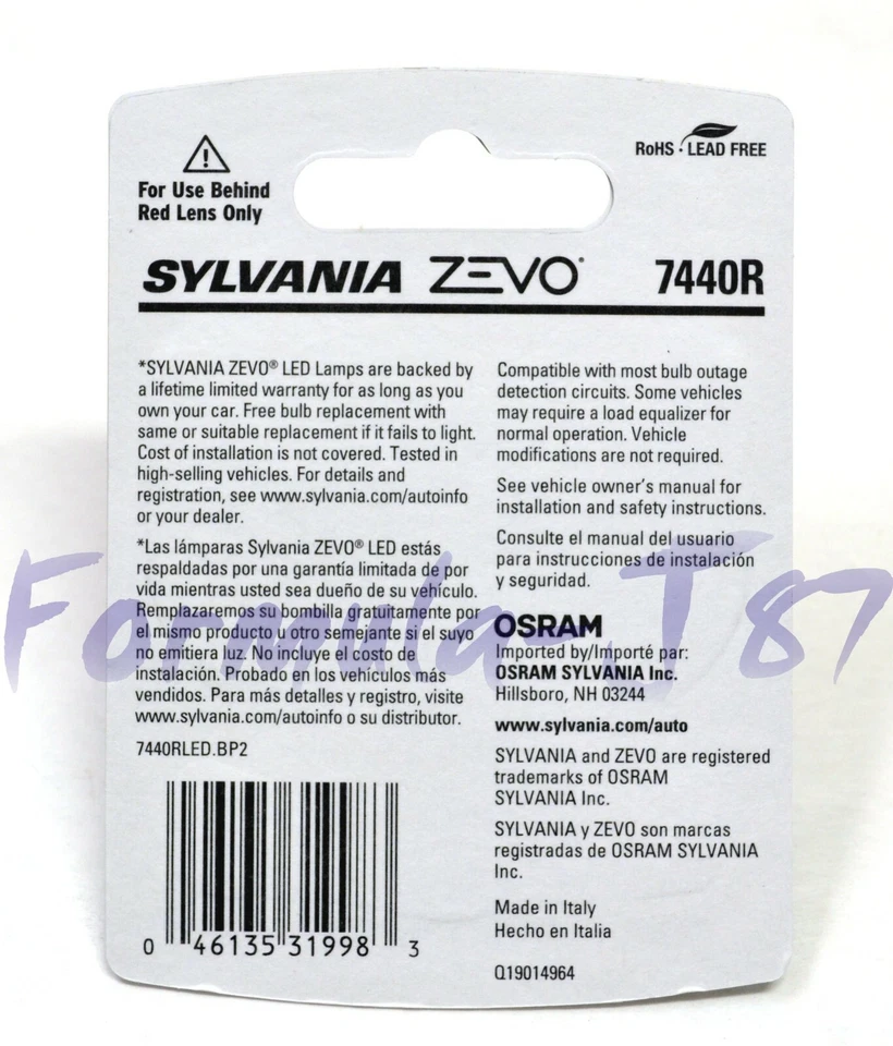 Luz LED Sylvania ZEVO 7440 roja dos bombillas señal de giro trasera actualización de repuesto Foto 3 de 4