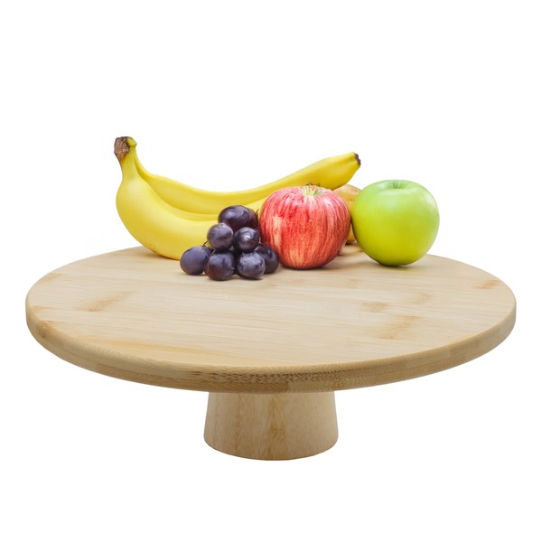 Bambus Servier Teller Rund - 28 Cm - Holz Obst Etagen StäNder Torten Deko Platte-image