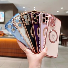 For iPhone 15 Pro Max 14 Plus 13 12 11 Magnetic Electroplated Frame Phone Case