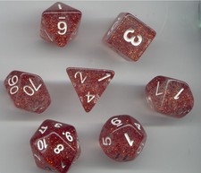 RPG Dice Set of 7 - Glitter Golden Rose D4 D6 D8 D10 D12 D20 D00-90