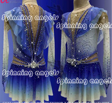 Ice Skating Adult Figure skating Dress Gymnastics Costume blue dyeing