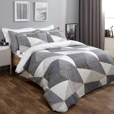 Dreamscene Stripe Geometric Duvet Cover with Pillowcase Bedding Set Grey Sage