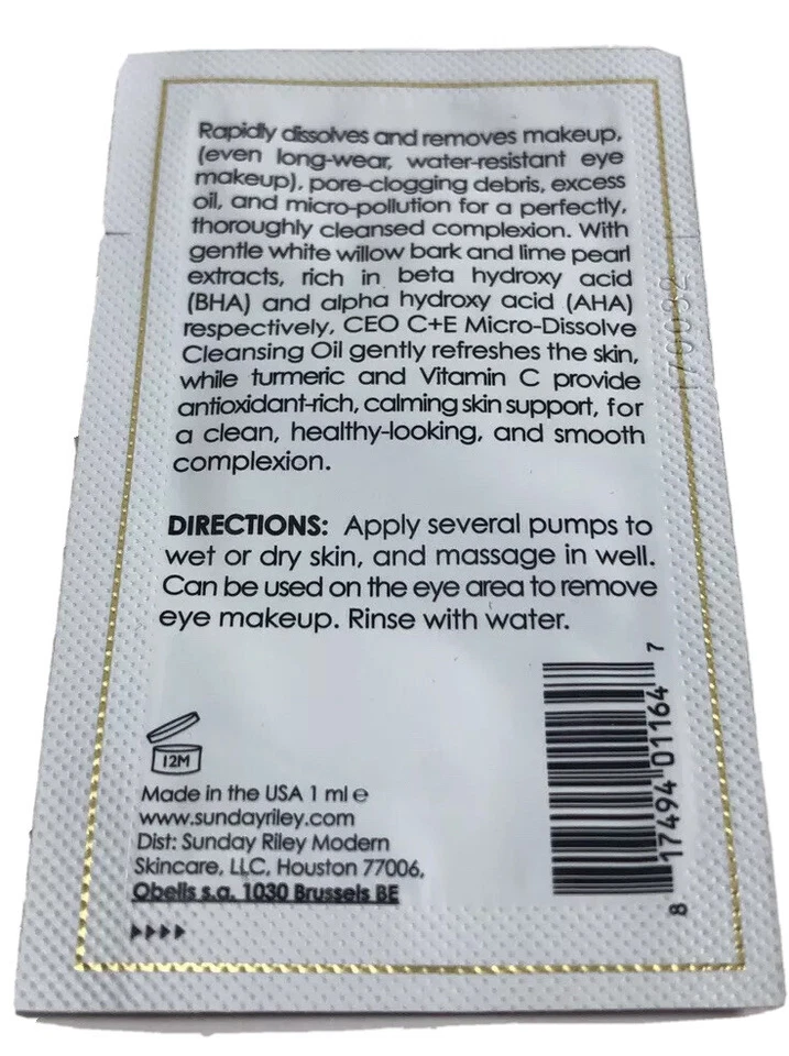 Sunday Riley C.E.O. Aceite Limpiador Vitamina C + E CEO (Lote de 50 Paquetes de 1ml) Foto 3 de 3