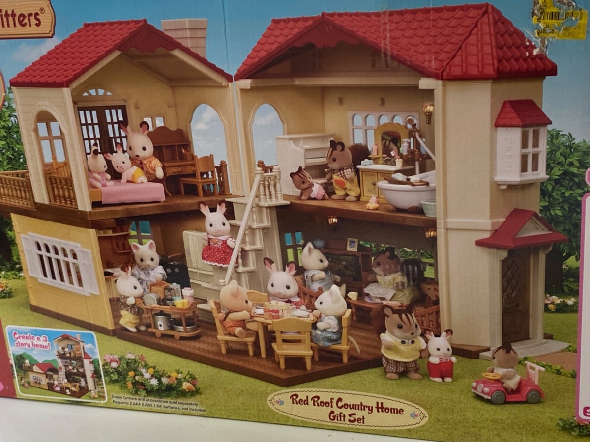 Calico Critters Red Roof Country Home, Dollhouse, Furniture and
