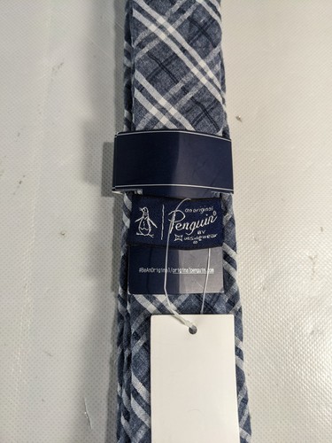 NEW- Mens Penguin by Munsingwear Neck Tie Viscose Blend Navy Plaid MSRP:$55 - Picture 3 of 7