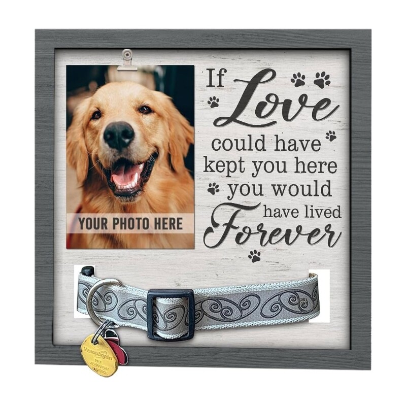 Pet Memorial Photo Frame Dog Cats Collar Souvenir Desktops Wooden