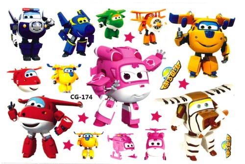 Super Wings Hojas de tatuaje temporales pegatinas Niños Niños Bolsa de fiesta de cumpleaños - Imagen 8 de 10