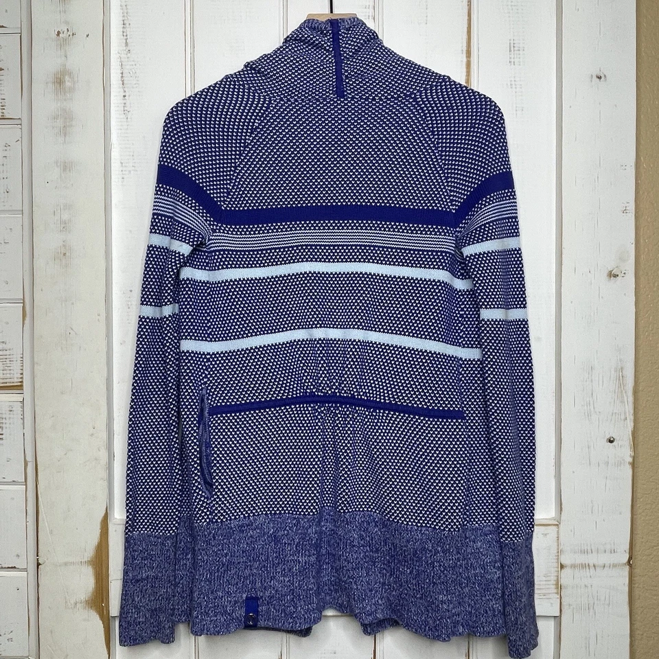 Lululemon Ivivva Blue Striped Feelin’Toasty Wrap Knit Cardigan Sweater Youth 12 - Image 2 of 4