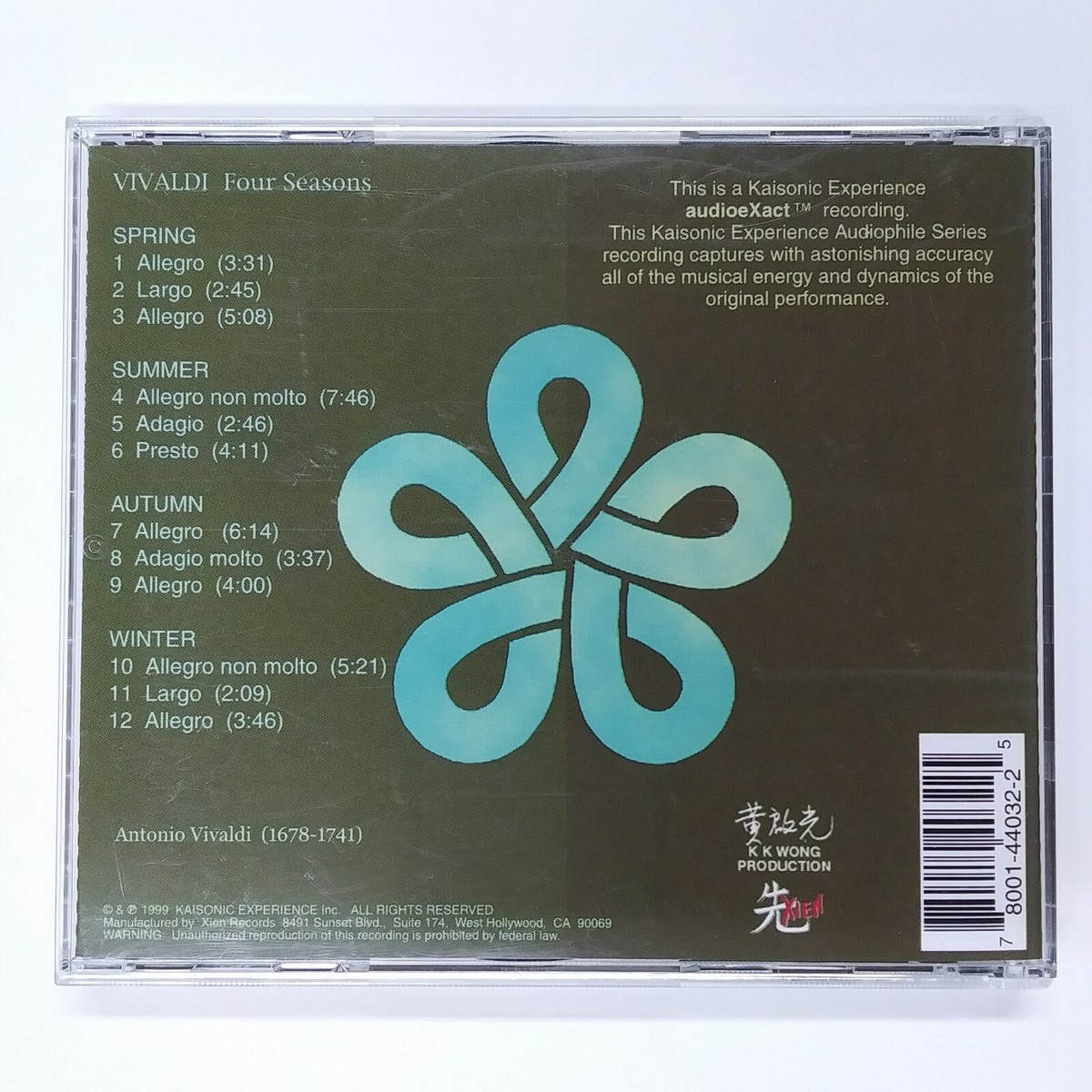 Vivaldi: Four Seasons by Chinese Baroque Players (CD, Xien