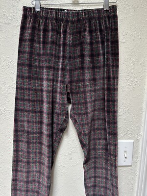 Jones New York Sport Purple Black Green Plaid Velour Pull On Pants