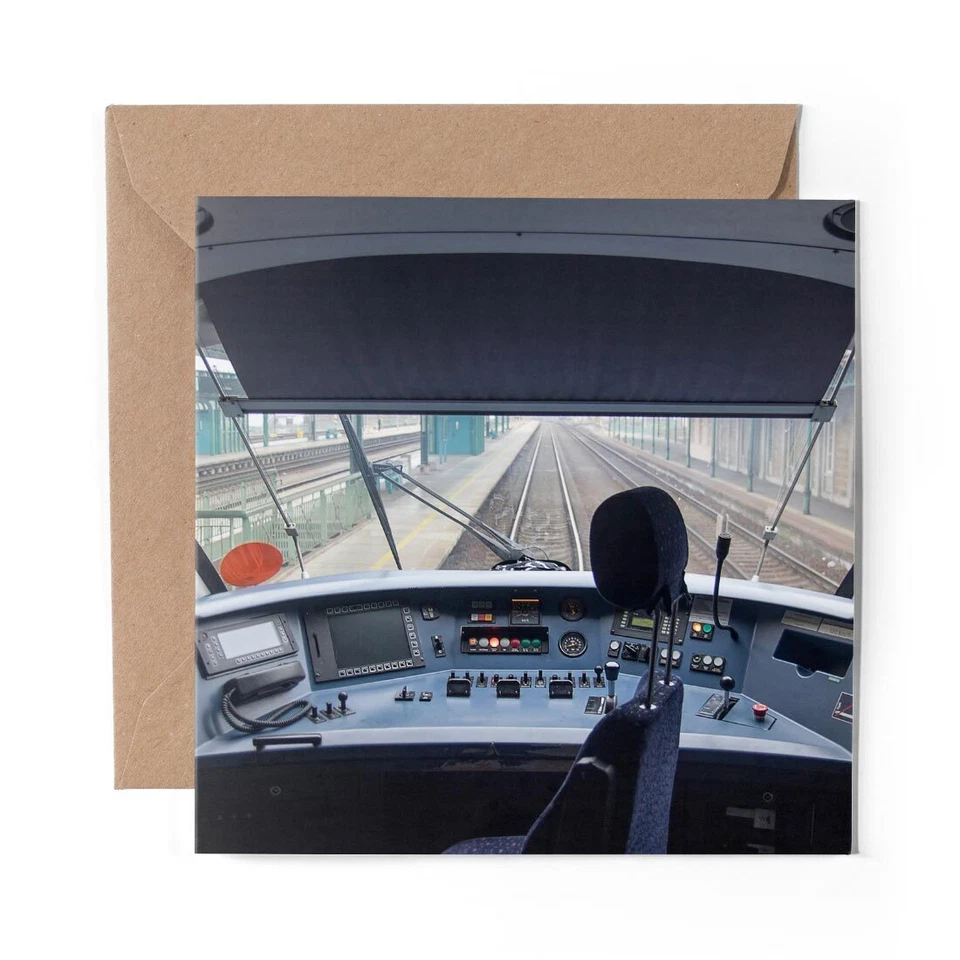 DV DESIGN 1 x Blank Greeting Card Modern Train Cockpit Cabin Driver #45761