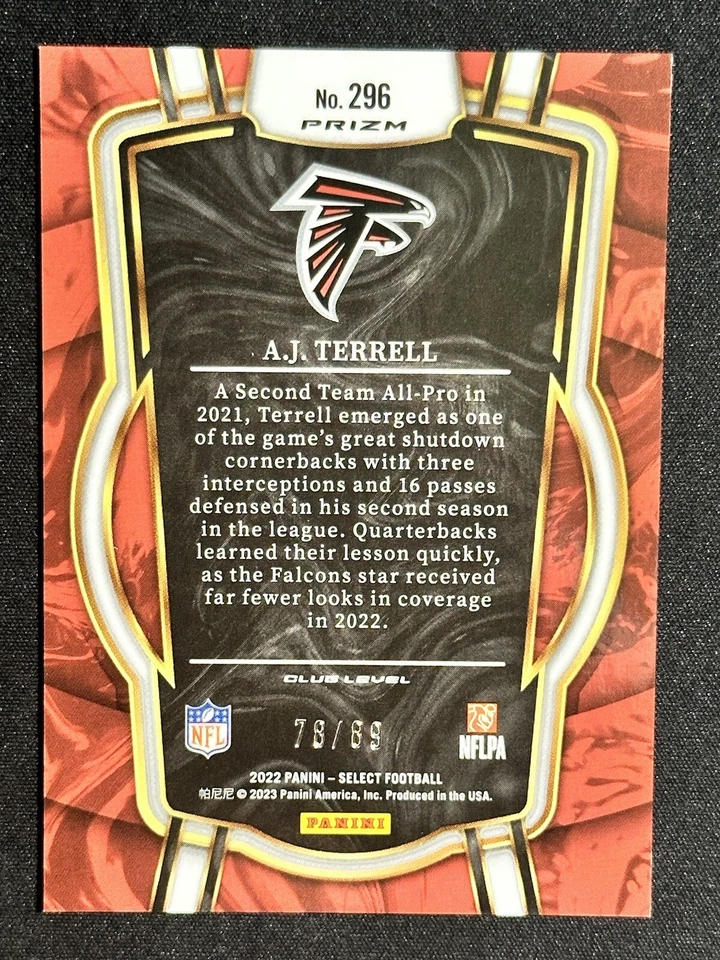 2022 Select Football Aj Terrell Dragon Scale Refractor #/89 - Image 2 of 2